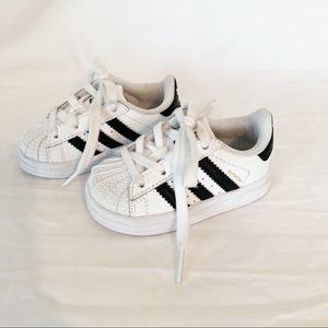 Adidas Superstar Toddlers 4K White Black Shoes worn a couple times